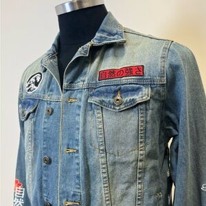 Denim Jacket with Embroidered Patches